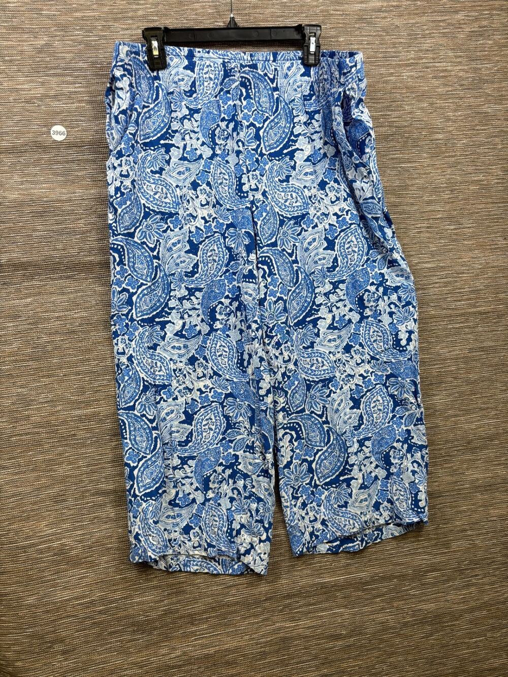 J Jill Blue Paisley Elastic Waist Wide Leg Flowy Crop Pants Womens Size XL